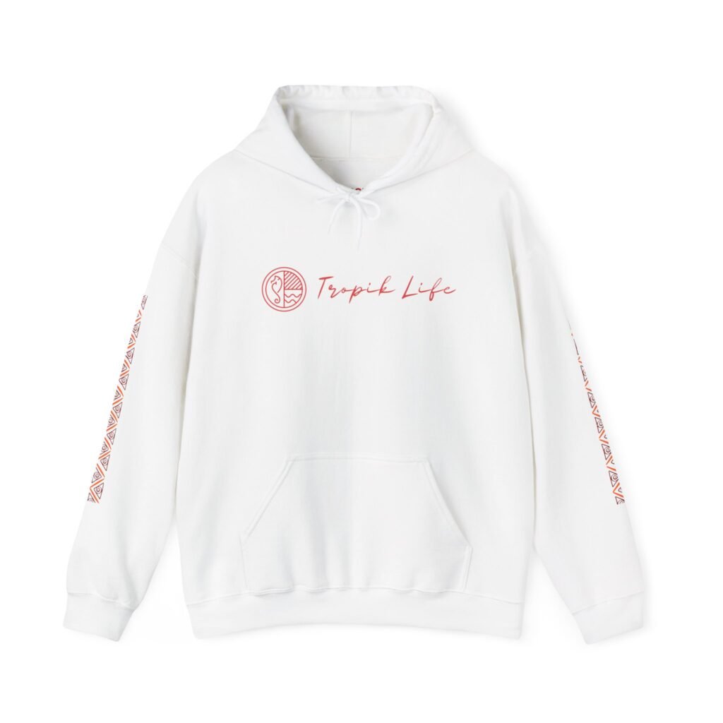 Unisex Heavy Blend™ Hooded Sweatshirt - TROPIKLIFE Circled Shark in White | Black