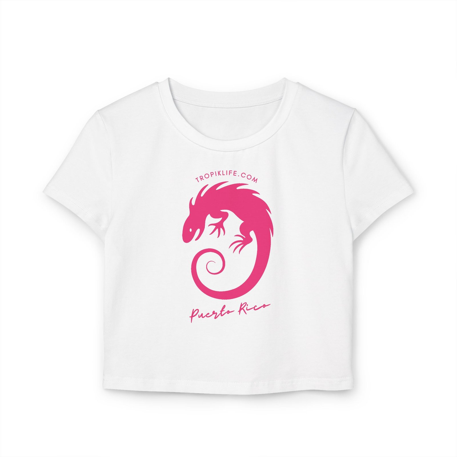 TROPIKLIFE Women's Baby Tee - Iguana - White | Black | Pink - Image 2