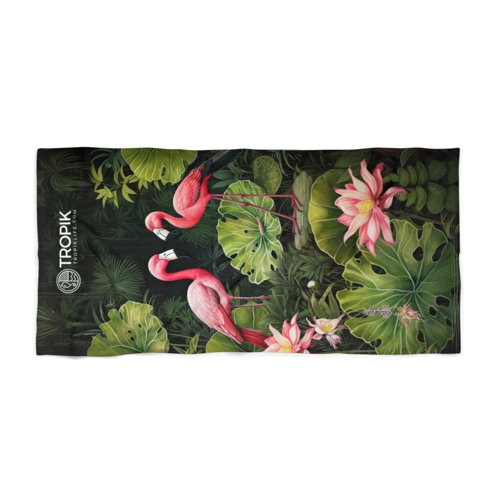 TROPIKLIFE Oversized Beach Towel 36"x72" and 30"x60" - Tropical Flamingos