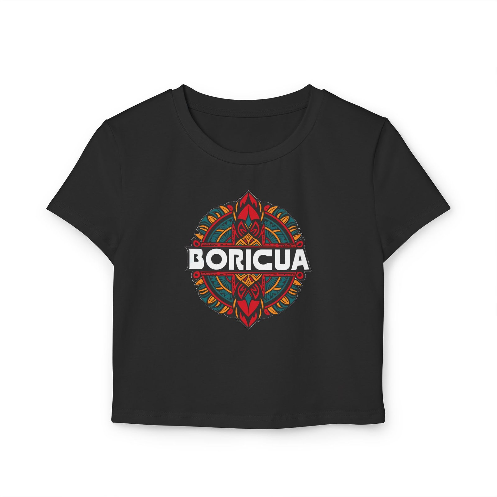 Tropical Surf Women's Baby Tee - Boricua Tribal 1 - Black | Sand | Pink - Image 2
