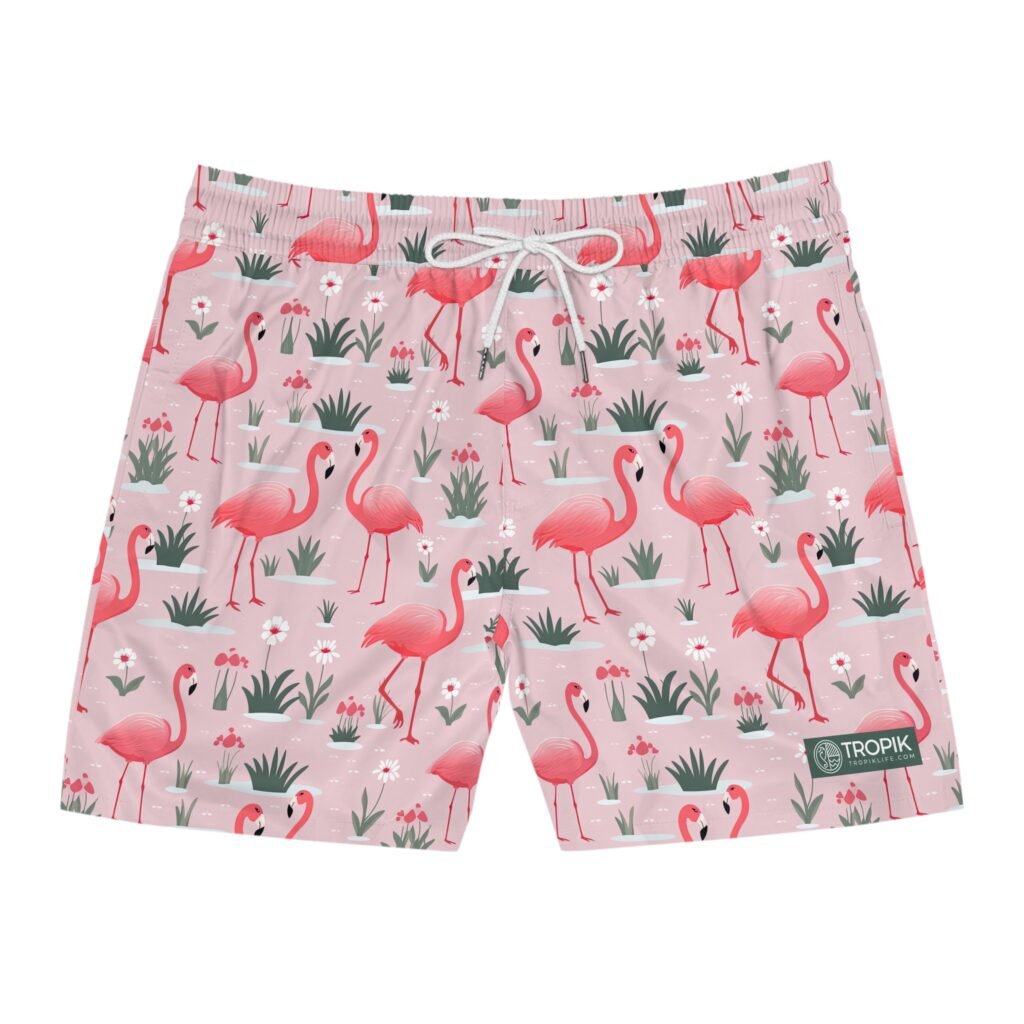 TROPIKLIFE Men's Mid-Length Swim Shorts - Pink Flamingos