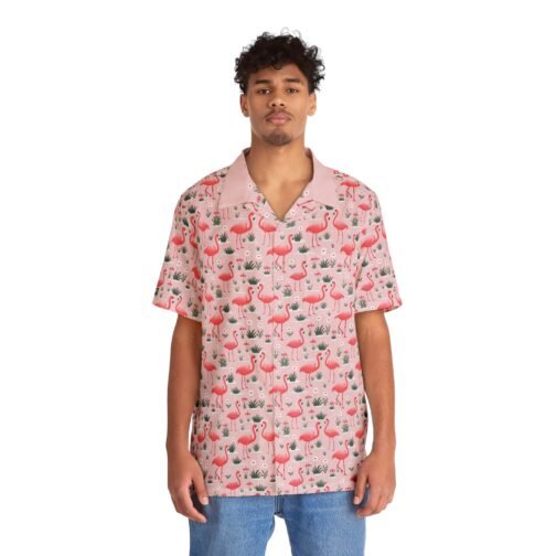 TROPIKLIFE Beach Shirt Short Sleeve Casual Button Down - Pink Flamingos