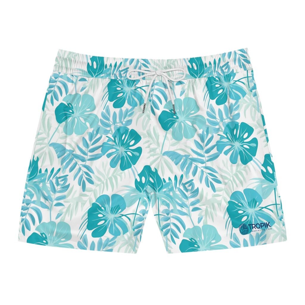 TROPIKLIFE Men's Mid-Length Swim Shorts - Flora Aquamarine