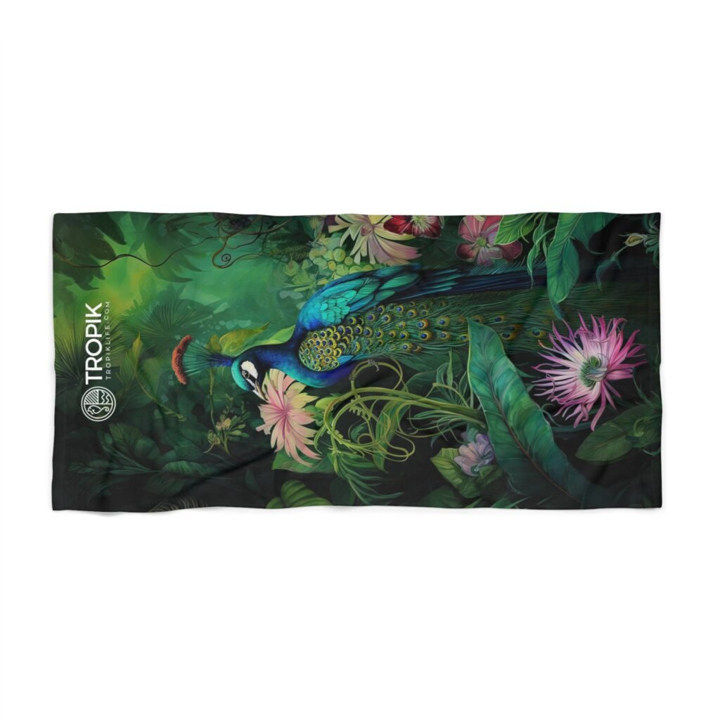 TROPIKLIFE Oversized Beach Towel 36"x72" and 30"x60" -  Tropical Peacock