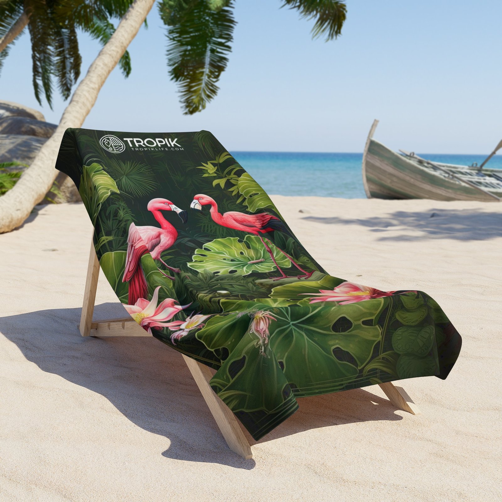 TROPIKLIFE Oversized Beach Towel 36"x72" and 30"x60" - Tropical Flamingos - Image 2