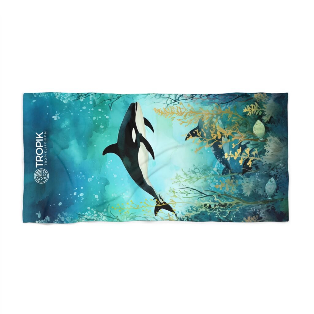 TROPIKLIFE Oversized Beach Towel 36"x72" and 30"x60" - Marine Life Orca