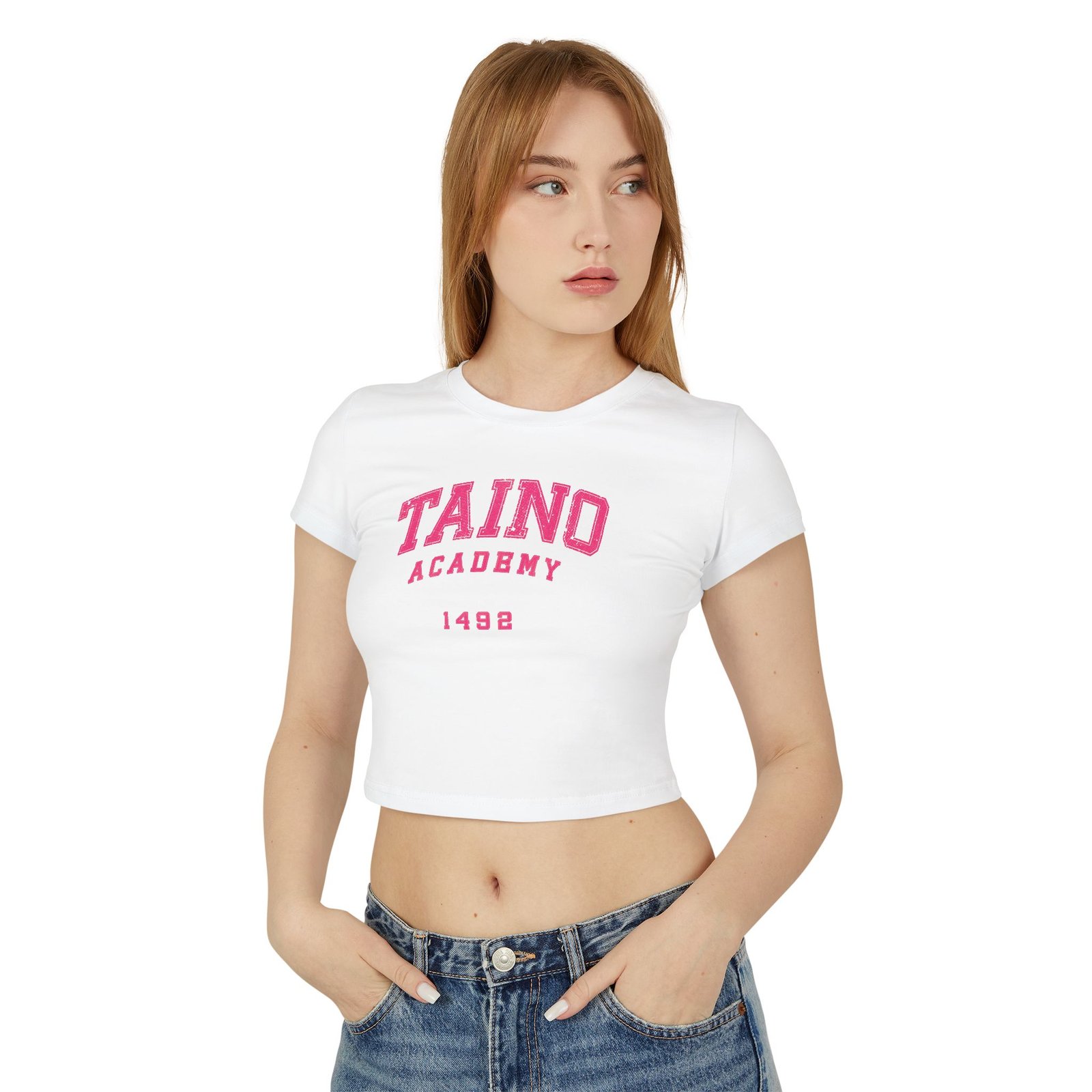 TROPIKLIFE Women's Baby Tee - Taino Academy 1492 - White | Black | Pink - Image 3