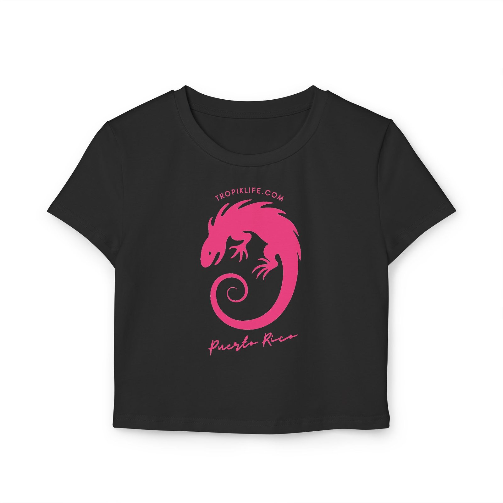 TROPIKLIFE Women's Baby Tee - Iguana - White | Black | Pink - Image 6