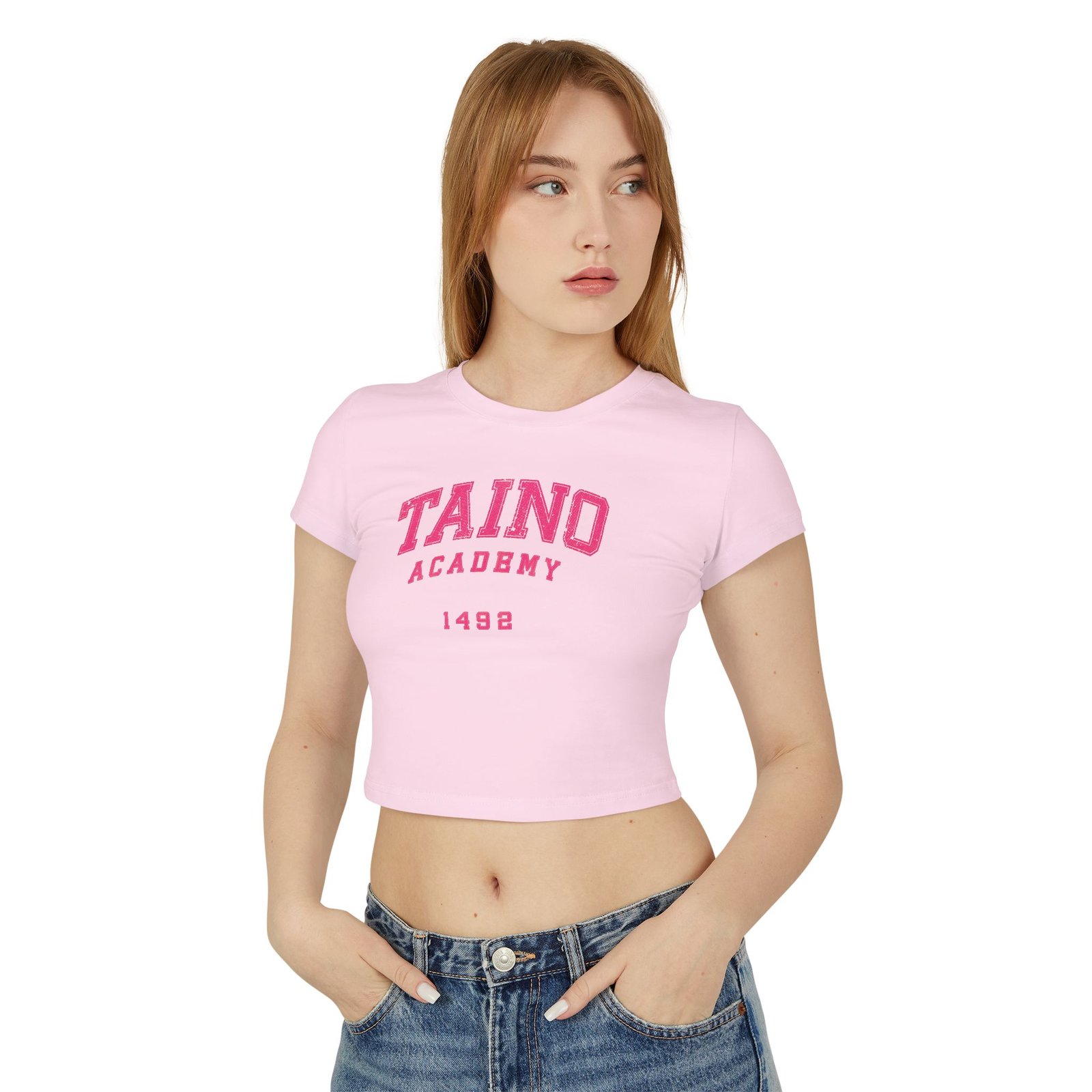 TROPIKLIFE Women's Baby Tee - Taino Academy 1492 - White | Black | Pink - Image 5