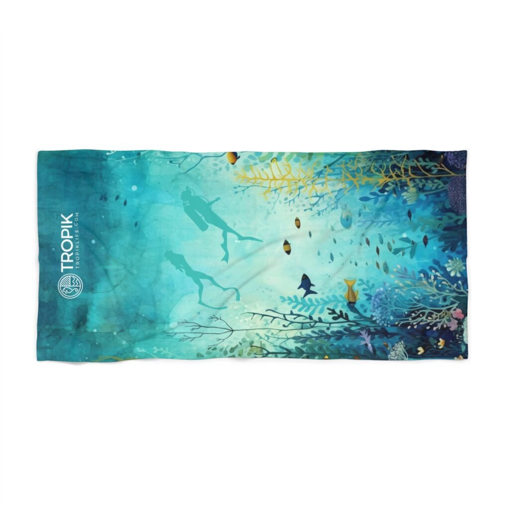 TROPIKLIFE Oversized Beach Towel 36"x72" and 30"x60" - Marine Life Scuba