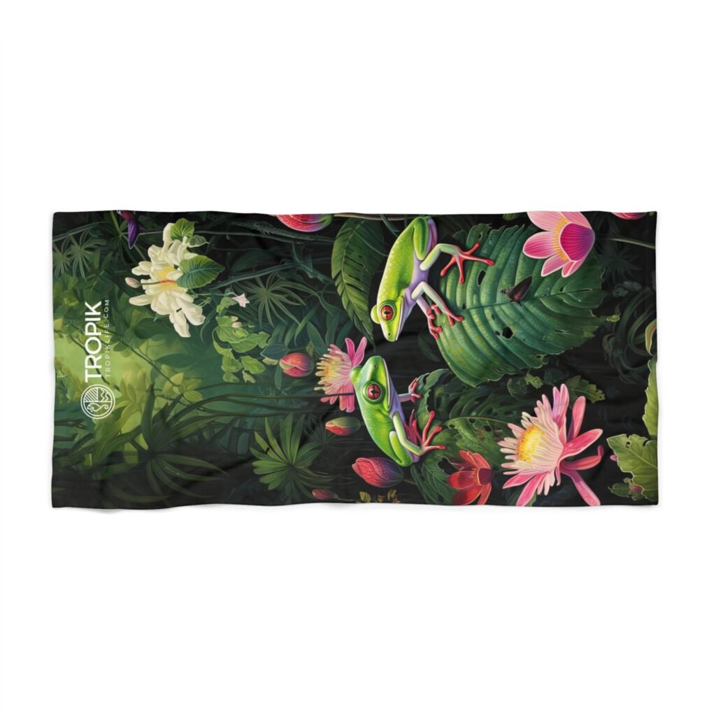 TROPIKLIFE Oversized Beach Towel 36"x72" and 30"x60" - Tropical Frogs
