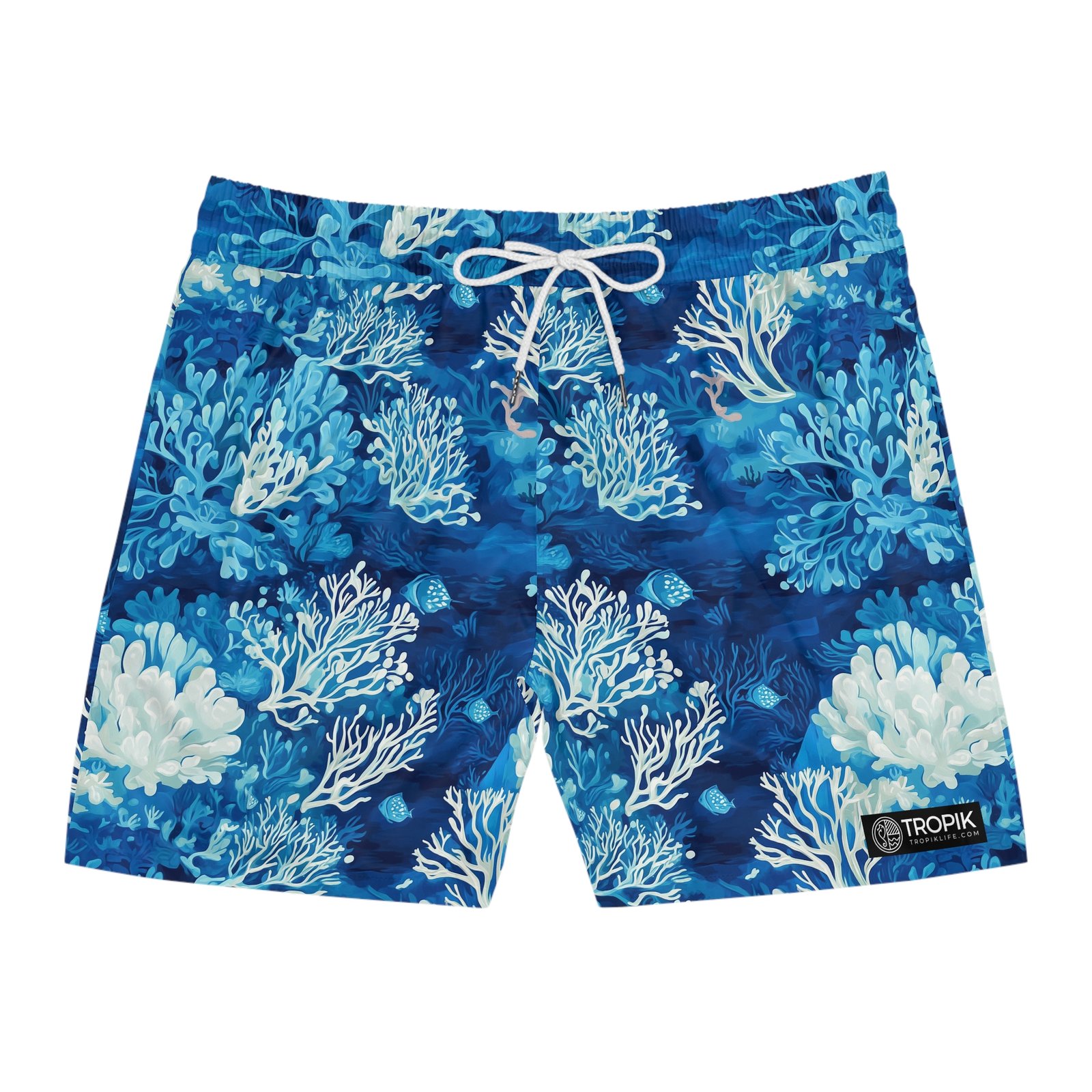 TROPIKLIFE Men's Mid-Length Swim Shorts - Coral Reef Blue