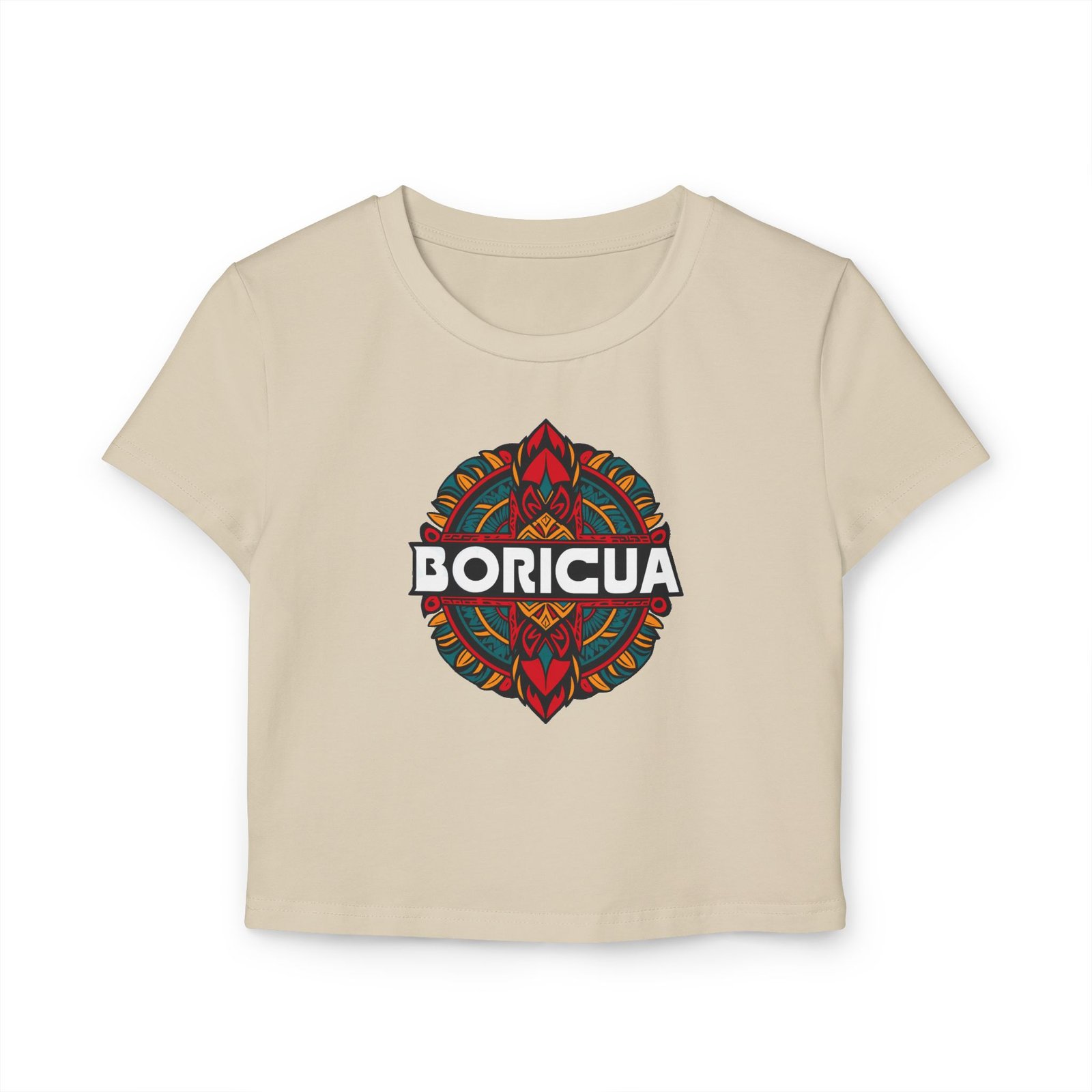 Tropical Surf Women's Baby Tee - Boricua Tribal 1 - Black | Sand | Pink - Image 3