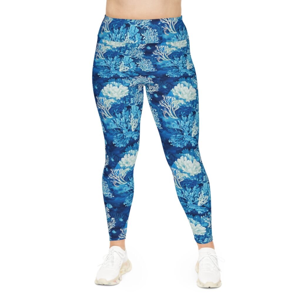 Plus Size Leggings - TROPIKLIFE Coral Reef Blue