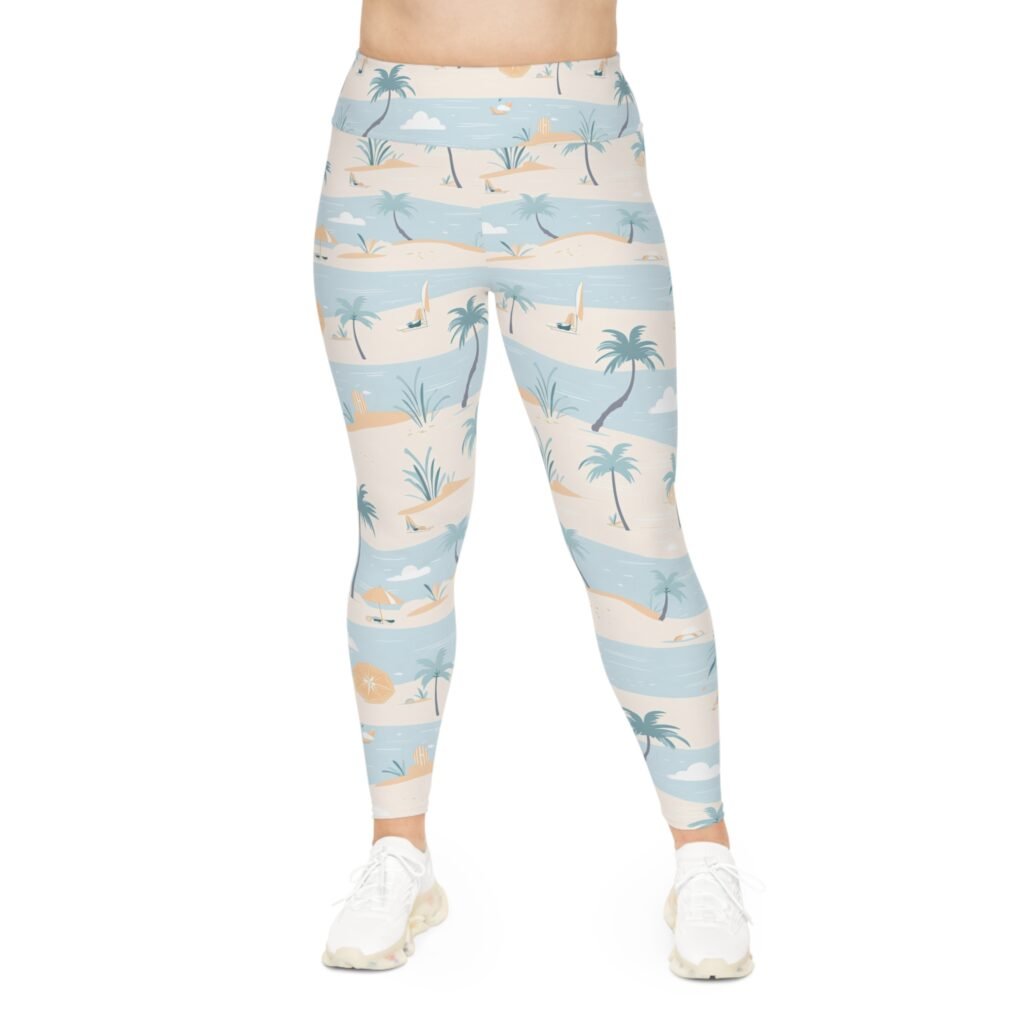 Plus Size Leggings - TROPIKLIFE Boho Beach Baby Blue