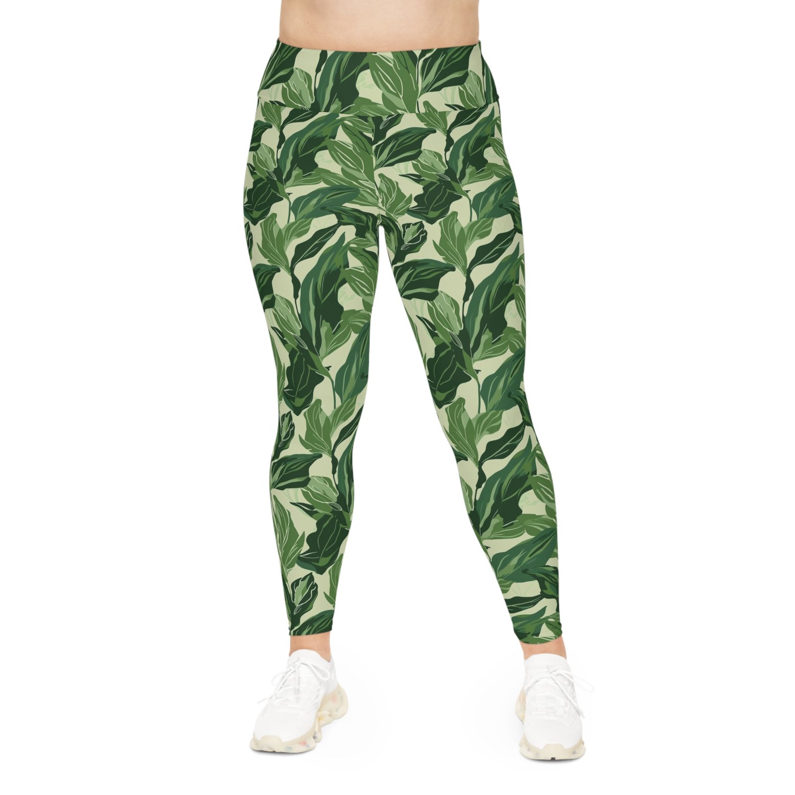 Plus Size Leggings - TROPIKLIFE Green Leaves