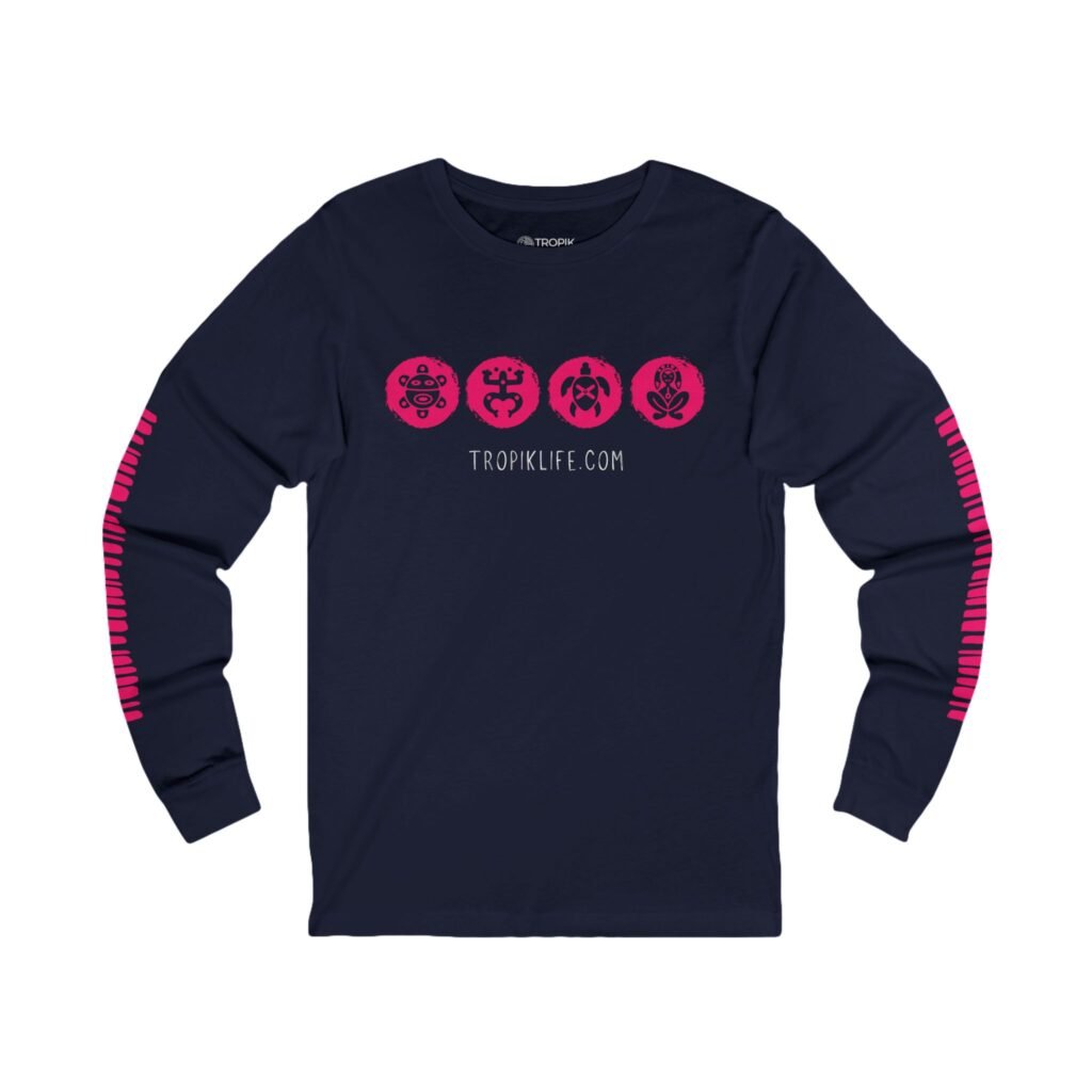 Unisex Jersey Long Sleeve Tee - TROPIKLIFE Indio Taino Navy | Black | White
