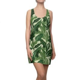 TROPIKLIFE Women’s Cut & Sew Racerback Dress – Green Leaves