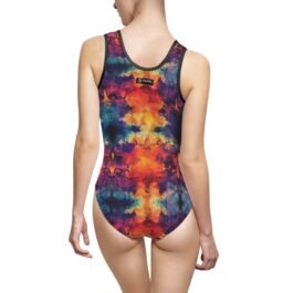 TROPIKLFE Women’s Classic One-Piece Swimsuit – Tie Dye Trippy Rain